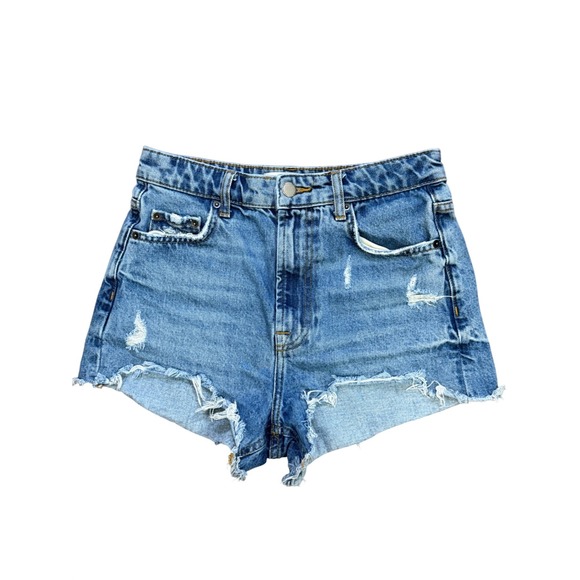 Zara Pants - Zara Womens High Waisted Distressed Denim Jean Shorts Medium Wash Blue Size 2‎